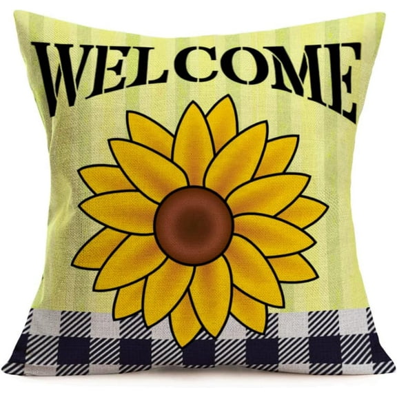 Sunflower Pillow Covers with Welcome Words Farmhouse Decorative Throw Pillow Covers Home Decor Pillow Cases Square Cushion Covers for Kids Room Sofa 16x16 inch