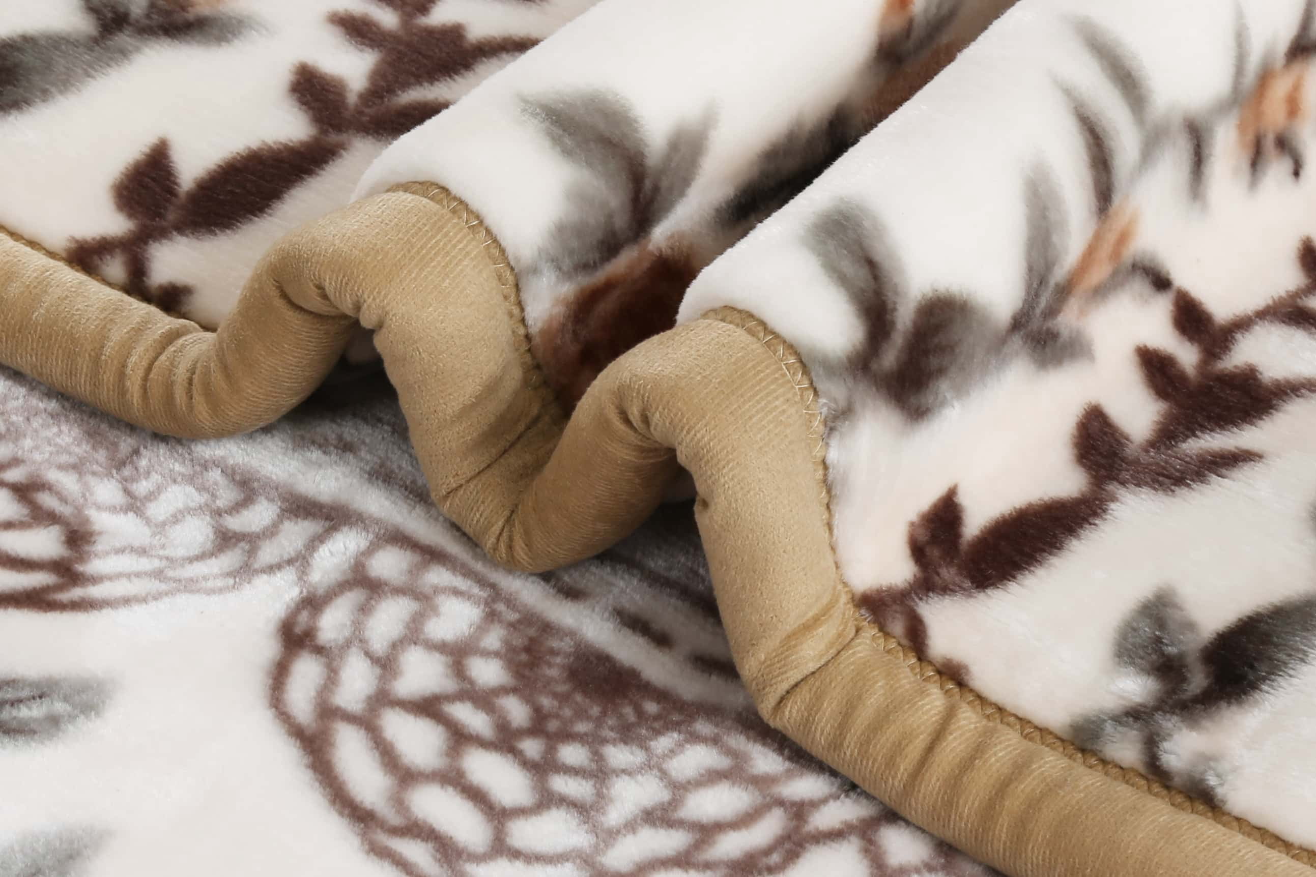 Lammaloe King Size Korean Mink Fleece Blanket, 12 lbs, 87" x 94", Heavy 2-Ply Warm Heavyweight Raschel Bed Blankets, Reversible Printed, Beige Floral
