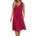 thumbnail image 3 of Bxsruta Women's Sleeveless V Neck Midi Dress A Line Swing with Pockets High Waist Pull on Soft Breathable Wrinkle Free Casual Bohemian Summer Flowy Beach Vacation, 3 of 8