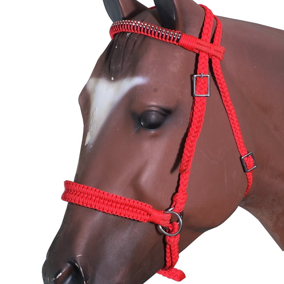 Hilason Flat Braided Paracord Horse Headstall Bridle Red W/ Crystals