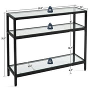 Alden Design 3-layer Modern Tempered Glass Console Table with Shelves for Living Room, Black