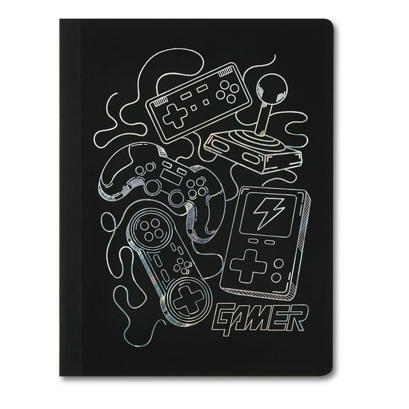 Pen+Gear Composition Book, Wide Ruled, 7.5"x 9.75", Poly Cover,Gamer Design, 80 Sheets
