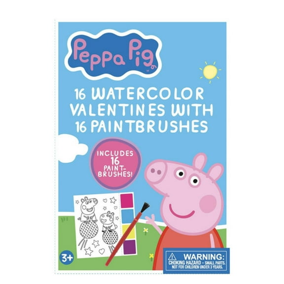 Peppa Pig 16 Watercolor Valentines with 16 Paint Brushes