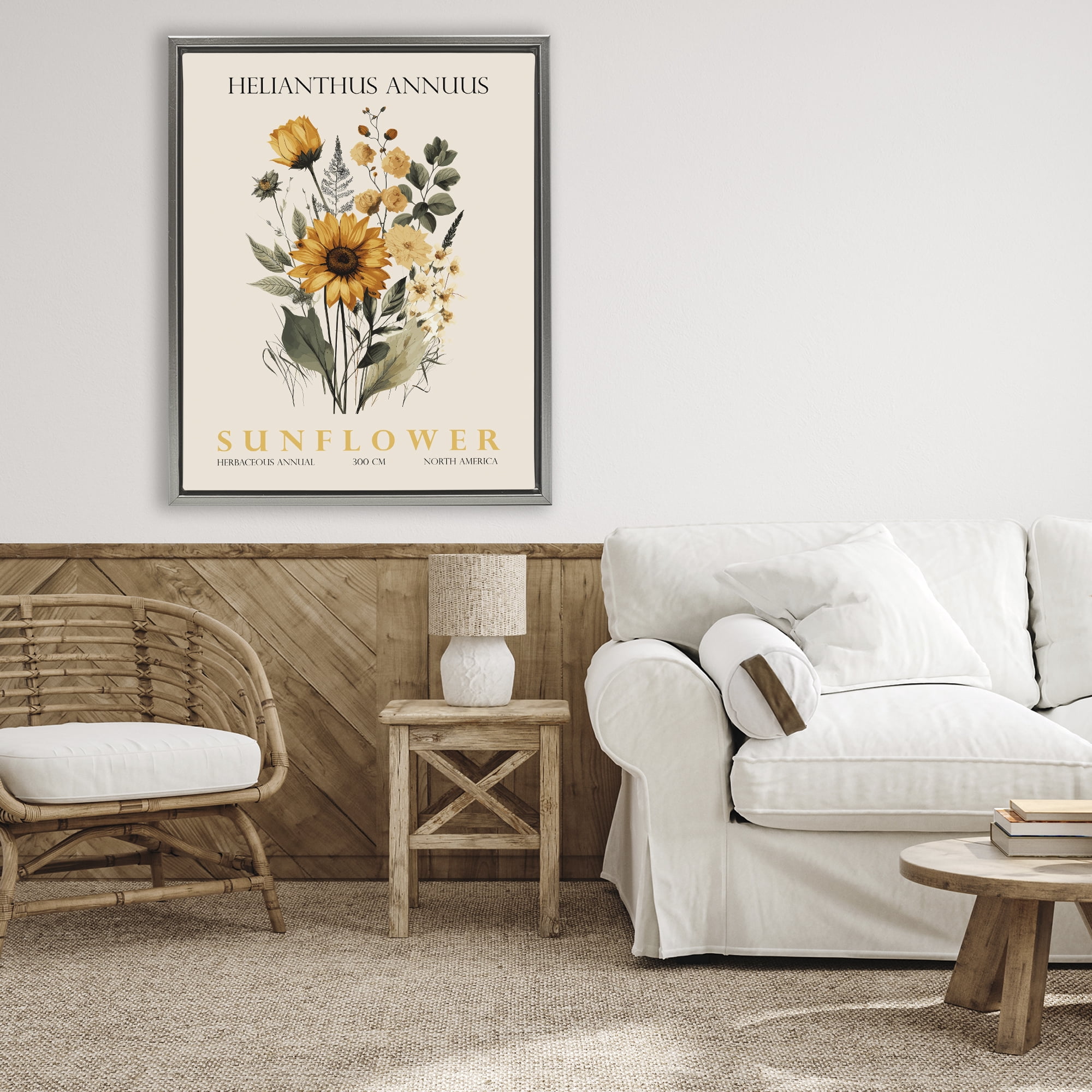 Stupell Industries Natural Sunflower Bundle Gray Framed Floater Canvas Wall Art, design by Christopher Giampietro