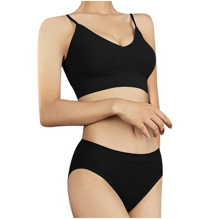 Bigersell Backless Strapless Bra Women s Bra Seamless Large Size Backing Sling SeamlessBack Two-piece Underwear Suit Female Spandex Padded Sports Bra for Women Tall Sport Bra  Style 1247  Black L