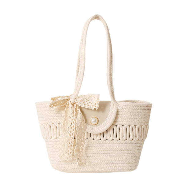 Bolso tote tejido estilo boho moderno y sencillo para mujer, regalo para mujer, bolso de hombro a la moda Blanco