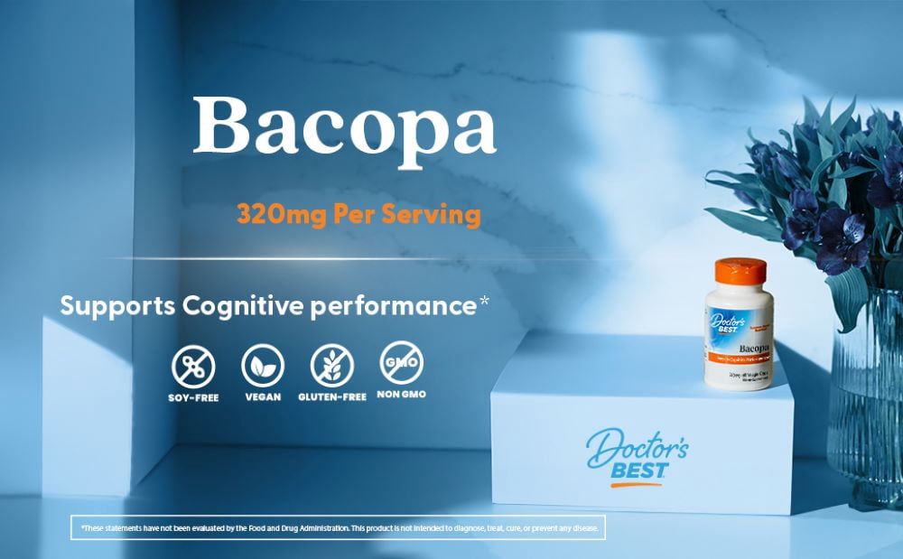 Doctor's Best Bacopa with Synapsa, Non-GMO, Vegan, Gluten Free, Soy Free, Helps Enhance Memory, 320 mg, 60 Veggie Caps