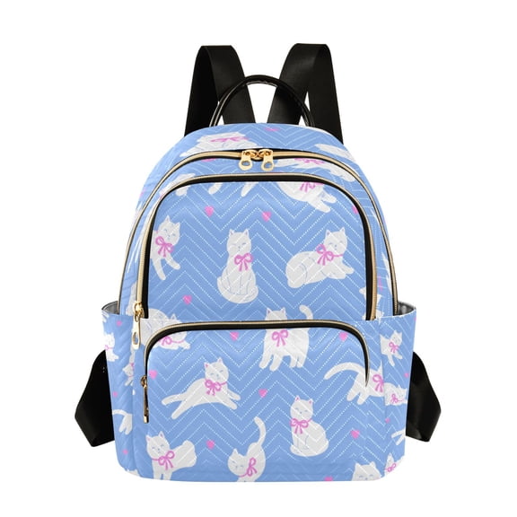 RMDQTR Quilted Backpack Lightweight Casual Daypack with Multi Zipper Pockets for Travel Daily Use Shopping Sports Adorable Cat Pattern with Hearts