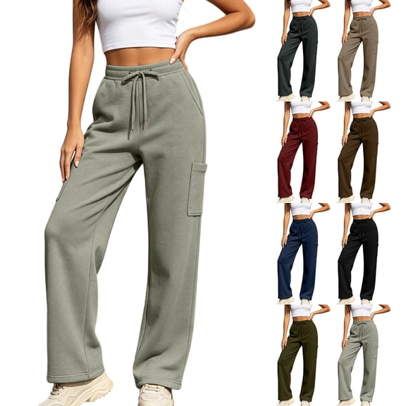 LVHAOGJOB Wide Leg Sweatpants for Women Athletic Elastic Waisted Workout Pants with Pockets Solid Color Womens Pants