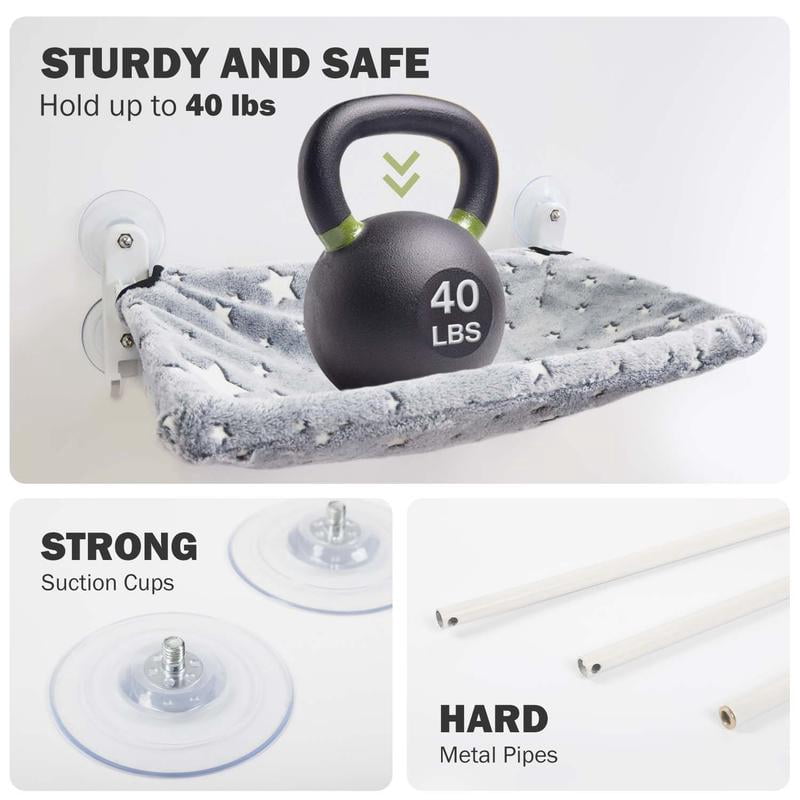 【POMESEA Cat Window Perch】Sunbathing Hammock with Hook Design,Glow in the Dark,Double-Sided Fabric Cover, Foldable Window Seat for Large Cats