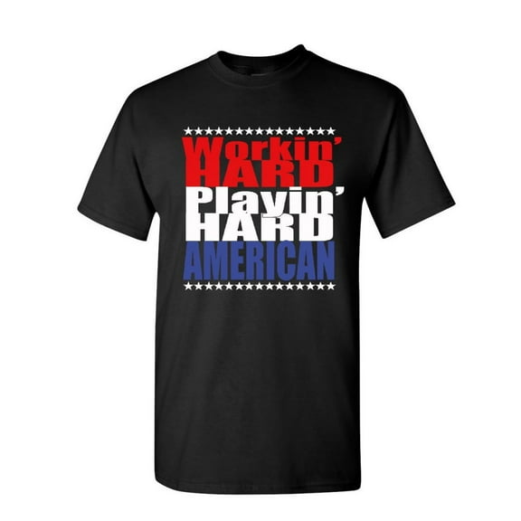 Tee Hunt Working Hard Playing Hard T-Shirt American Patriot Inspirational Mens Shirt