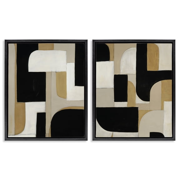 Stupell Industries Neutrals & Black Geometrics 2 Piece Black Framed Floater Canvas Set, design by Kippi Leonard
