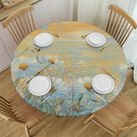 

Patifu Flowers Sun Round Tablecloth Stain-Resistant Washable Indoor Outdoor Restaurant Wedding Party Waterproof Home Tablecloths 31 -35