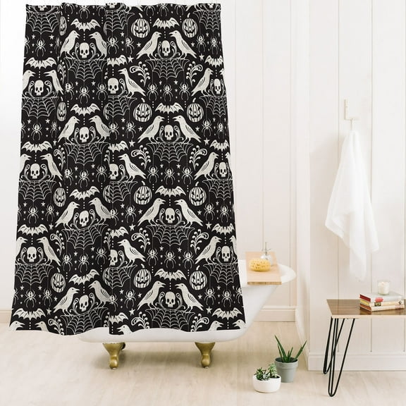 Society6 Heather Dutton All Hallows Eve Black Ivory Shower Curtain 71" x 74"