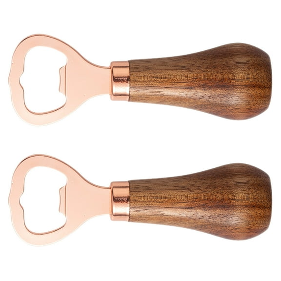 RUNROTOO Wooden Bottle Opener 2Pcs Manual Beer Soda Beverage Openers for Daily Use Light Brown