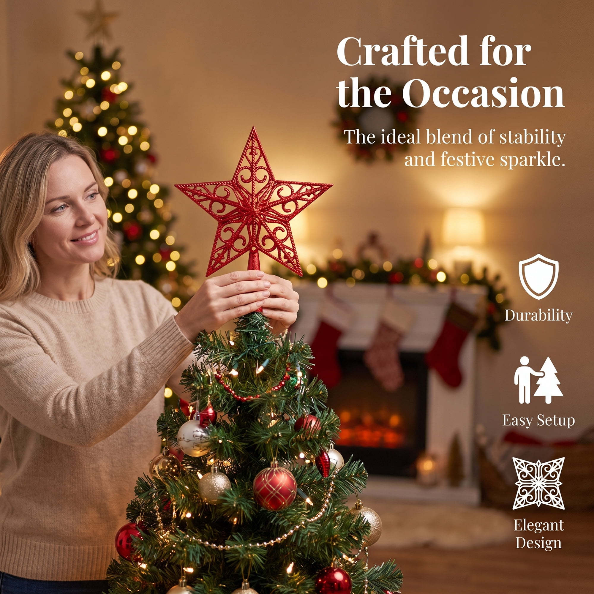 Unique Bargains Openwork Galactic Star Luxury Configurable Concealed Tree Crest Red 5.9"