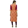 thumbnail image 4 of Bimba Georgette Maroon Straight Kurta Tunic Top Collar Neck 3/4 Sleeve Kurti, 4 of 9