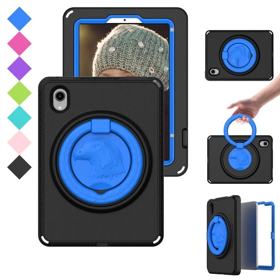 Dteck Kids Case for iPad Mini 7 (A17 Pro) 2024 /iPad Mini6 2021 8.3 Inch, Durable Protective Case with Screen Protector Rotating Stand & Handle Grip for iPad mini 7th/6th Gen 8.3",Black