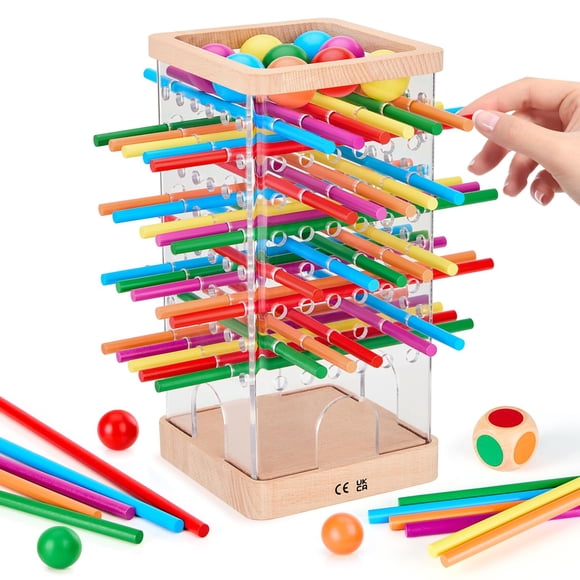 Juego de mesa de madera WhimsiPlay Montessori con 48 palos y 12 bolas