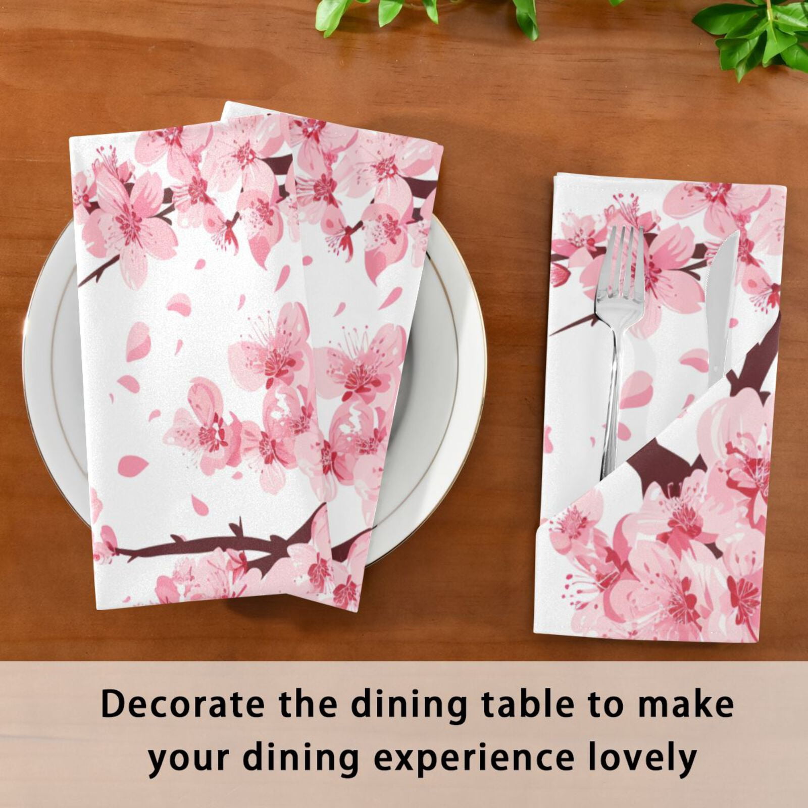 JSTEL Pink Cherry Blossom Flower Floral 6 Cloth Napkins Set of 6, 20x20 Inch Washable and Reusable Napkin for Decoupage Dinner Party Everyday Use
