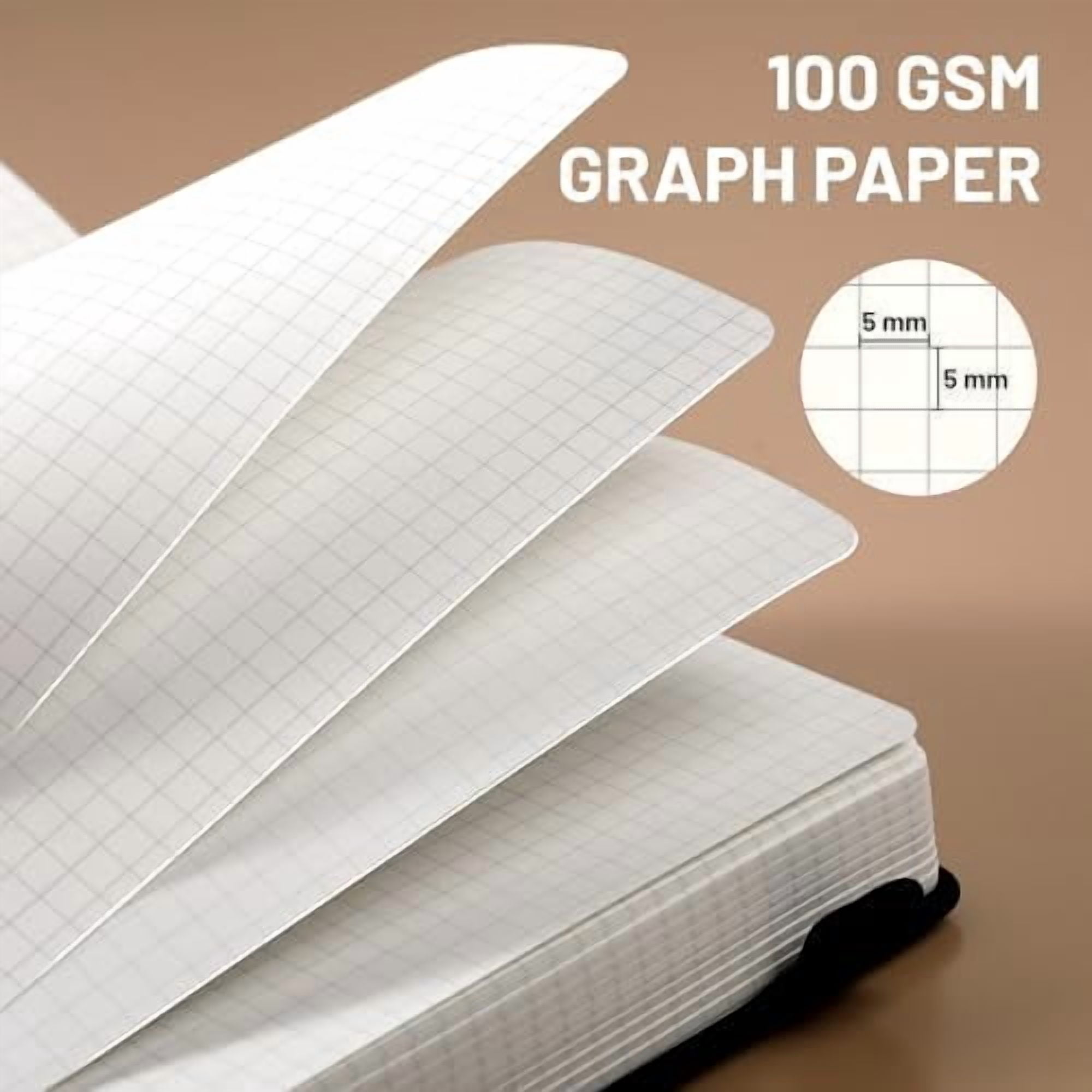 YNGLLC Graph Notebook 320 Pages 100 GSM Paper Graphing Grid Journal A5 Hardcover Leather Quad Ruled Notebooks for Engineering, Math, Work, Black
