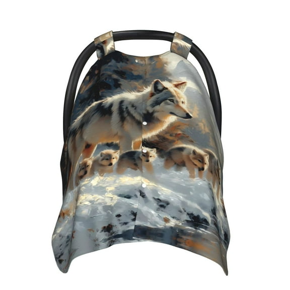 Car Seat Cover Baby - Wolf Family Winter Wonderland Breathable Infant Car Seat Cover for Baby Carseat, Lightweight Comfort Baby Essentials Must Haves Newborn Stuff for Girl Boy