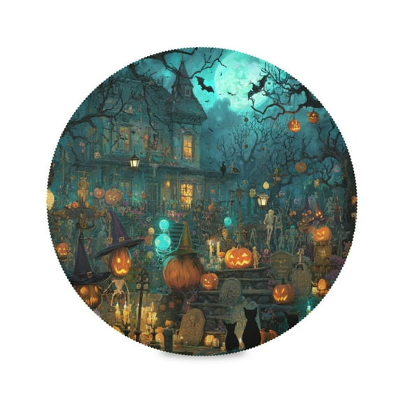WOBOGO Halloween Party Night Round Placemats Set of 1 Heat Resistant Washable Kitchen Table Decorations 15.4in
