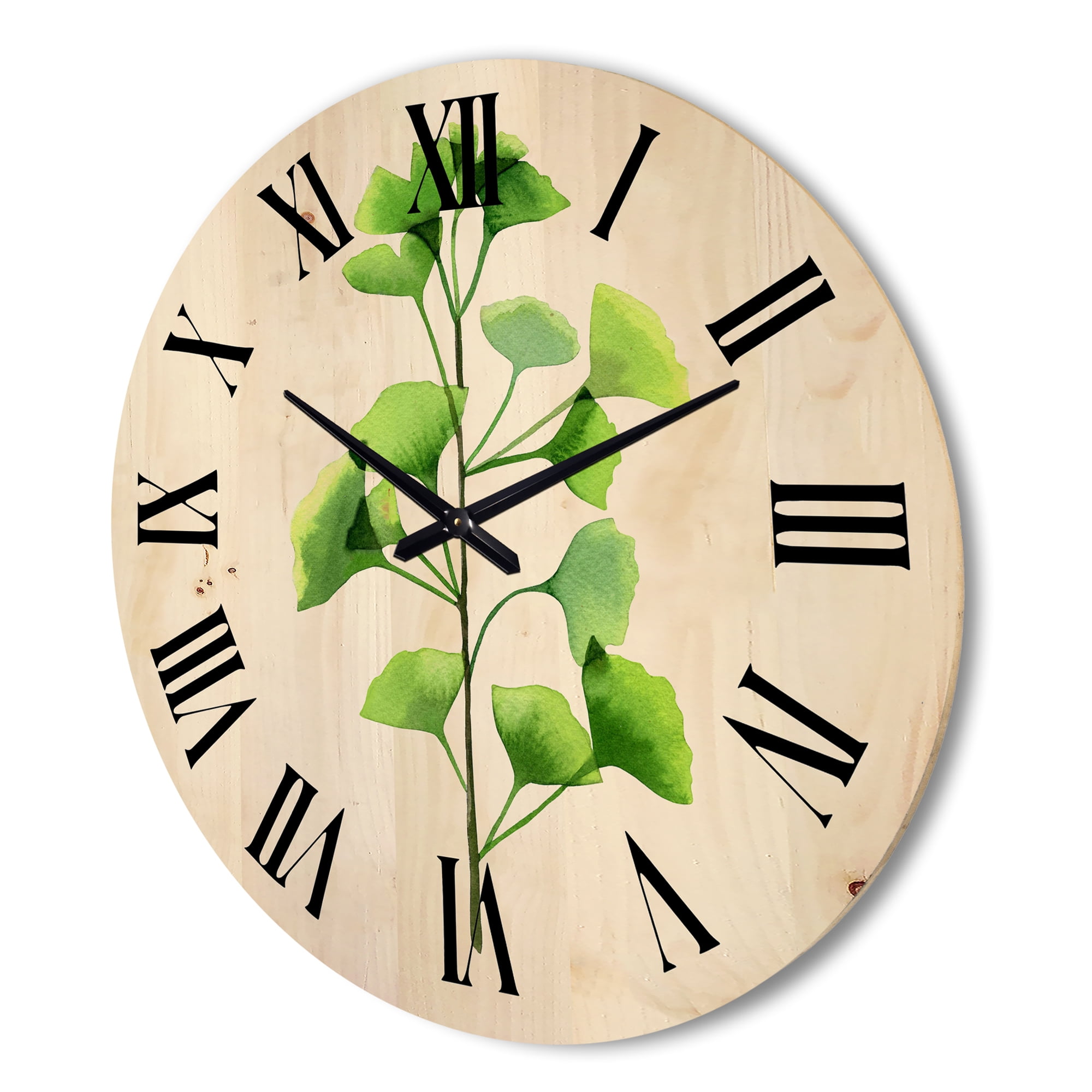 Designart 'Green Field Plant Foliage Branch' Farmhouse Wood Wall Clock