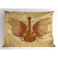 thumbnail image 1 of Classic Rock Pillow Sham, Electric Guitar with Wings Design on Grungy Background, Decorative Standard Queen Size Printed Pillowcase, 30 X 20 Inches, Sand Brown Warm Taupe Pale Caramel, by Ambesonne, 1 of 2