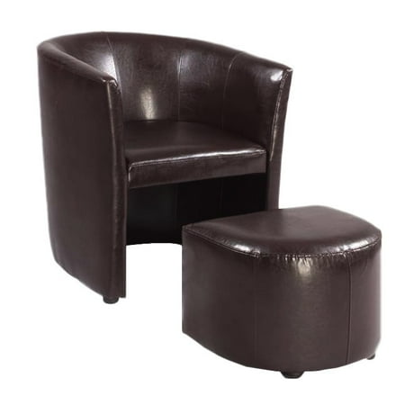 Armen Living Brown Bonded Leather Club Chair Ottoman Set