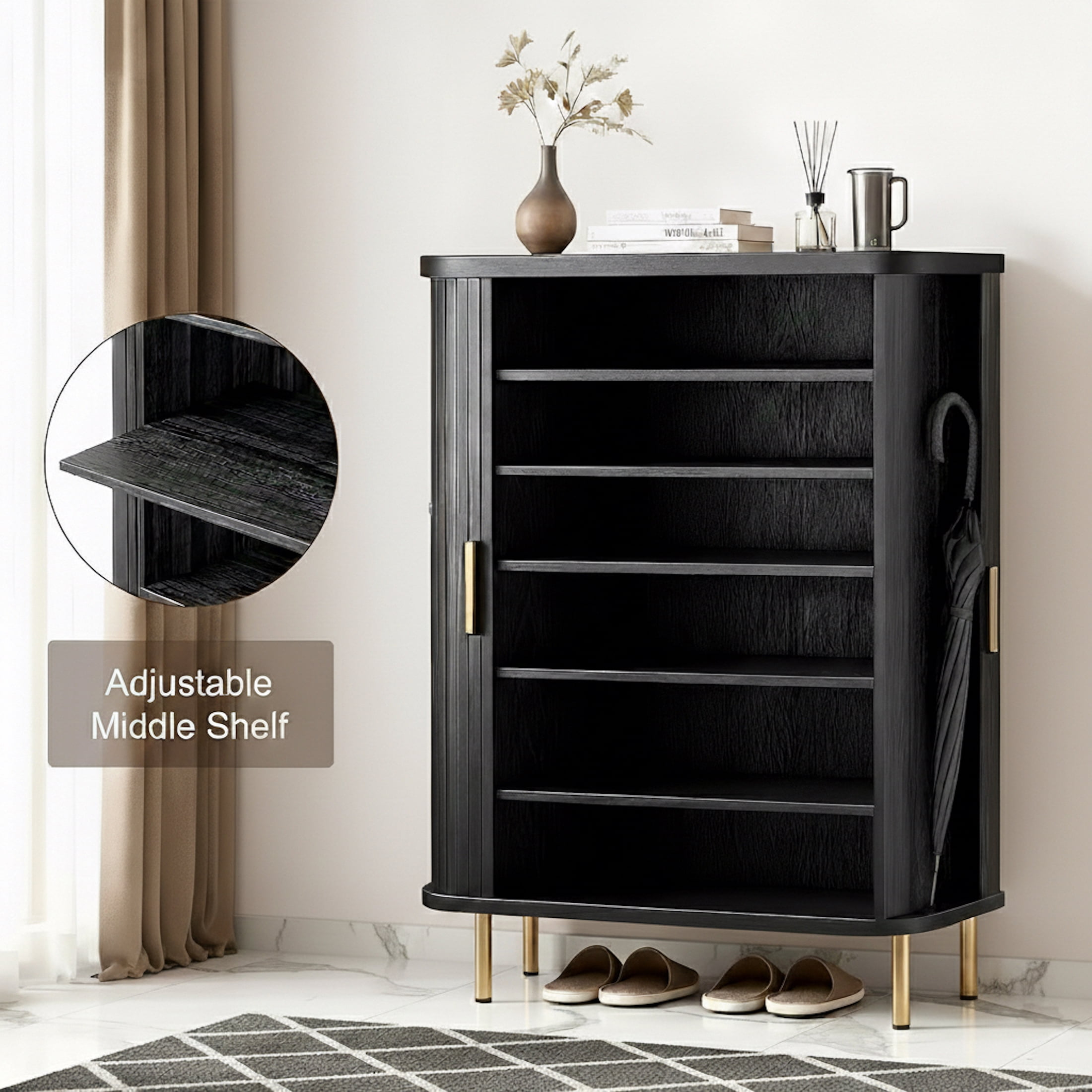 Aisword 6-Tier Shoe Cabinet with Sliding Door, Storage Organizer with Adjustable Shelves, Free Standing Rack for Entryway, 31.5 inch, Black