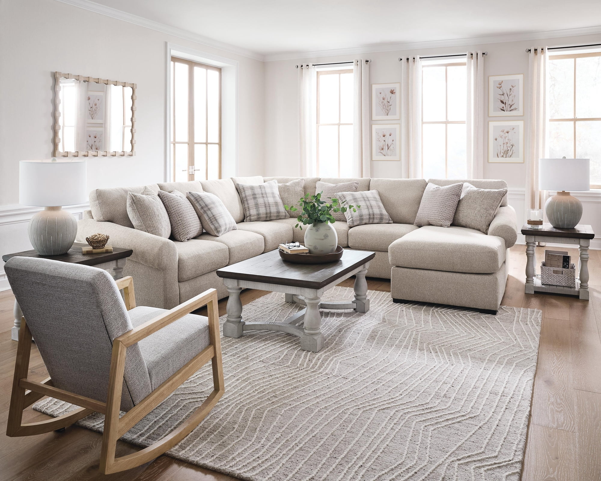 Signature Design by Ashley Wychworth Rocking Accent Chair, Gray/Natural, Upholstered Nursery Rocker with Wood Frame and Performance Fabric