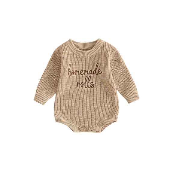 Baby Boy Girl Thanksgiving Outfit Letter Embroidered Knit Romper Long Sleeve Crew Neck Sweater Bodysuit Fall Winter Clothes 0-18M