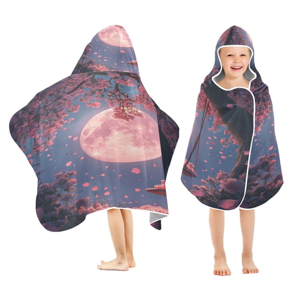 BZSMCE Towels Kids Hooded Beach Towel Pink Moon Pattern Pool Bath Towel Soft