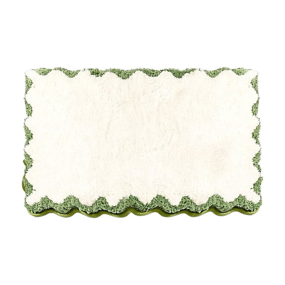 Scalloped Bath Mat with Green Antiskid, Soft Absorbent Foot Mat, Stylish Scalloped Bathroom Rug for Shower, Tub & Entryway