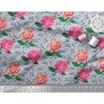 thumbnail image 2 of Soimoi Tissu en Voile de Coton Gris Imprimé Feuilles & Roses 1 Yard 42 Pouces de Large, 2 of 3