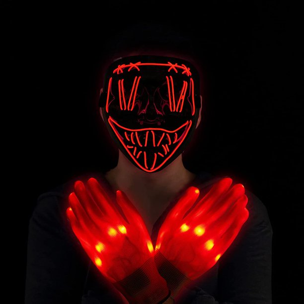 Light Up Purge Mask with LED Gloves, Led EL Wire Cosplay Mask for