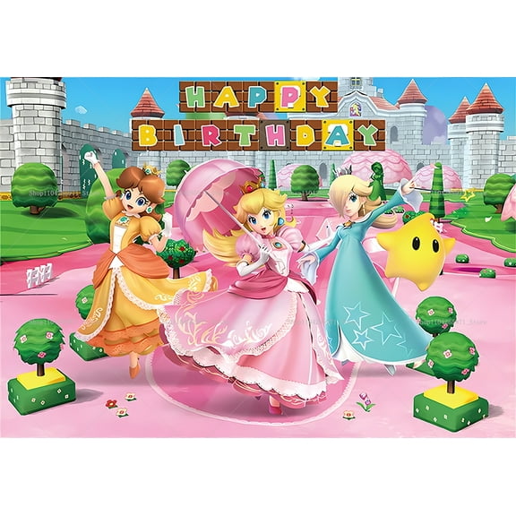 Princess Peach Happy Birthday Backdrop Party Banner Princess Peach Indoor Outdoor Decorations Supplies