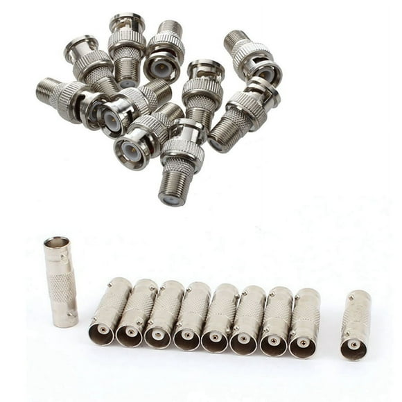 10pcs BNC Male to F Female CCTV Camera Coax Cable Connector & 10Pcs BNC Female CCTV RG59 Coaxial Cable Connector,10 x BNC Male to F Female Connector 10 x BNC Female to BNC Female Connector,Silver