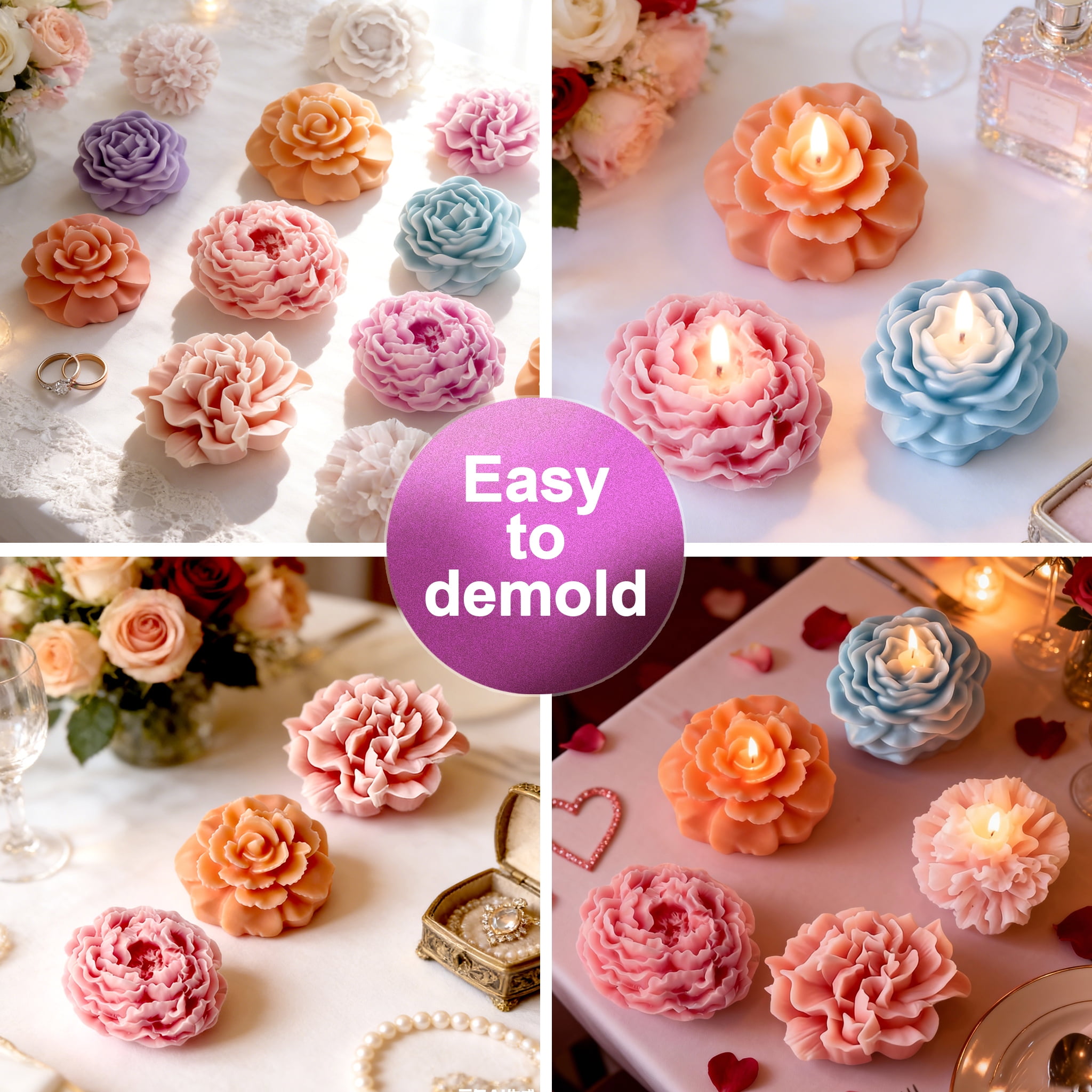JDH Silicone Flower Candle Molds Set, Assorted 6 Floral Shapes for DIY Aromatherapy Candle & Home Decoration