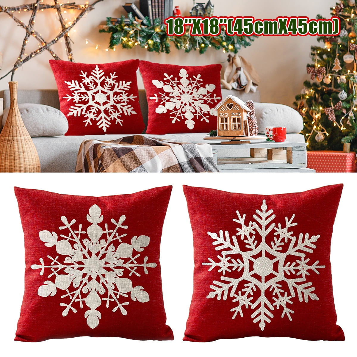18" Christmas Pillow Cases Cotton Linen Sofa Throw Cushion Cover Home Decor Xmas 