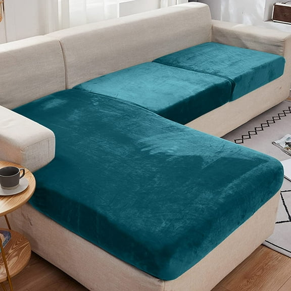 DONGPAI Stretch Velvet Couch Cushion Covers for Sectional Sofa L Shape, Sofa Couch Soft Seat Slipcover, Blue(for 1 Cushions,1 Piece)