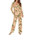 thumbnail image 4 of DISNIMO Mushroom Leaf Print Women Pajama Sets Long Sleeve Sleepwear with Long Pants 2 Piece Lounge Set with Pockets Button Down Loungewear Nightwear, L, 4 of 7