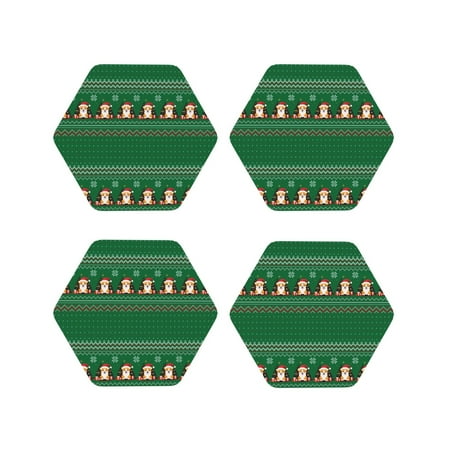 

Matuu Christmas Corgis for Cup Coasters Set of 4 Leather Coasters Desk Coasters for Office Measures 4” x 4”-Hexagon