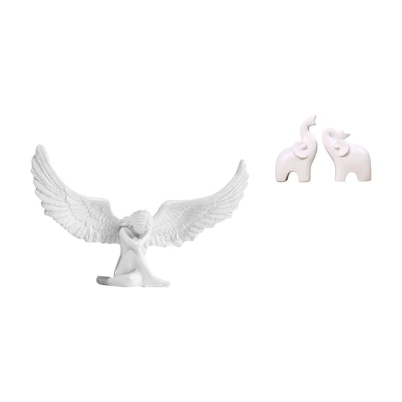 QSTDGVPW Angel Elephant Resin Figurine Sculpture Unique Tabletop Decoration Ornament for Office Housewarming Bookshelf Hallway Entrance Bedroom