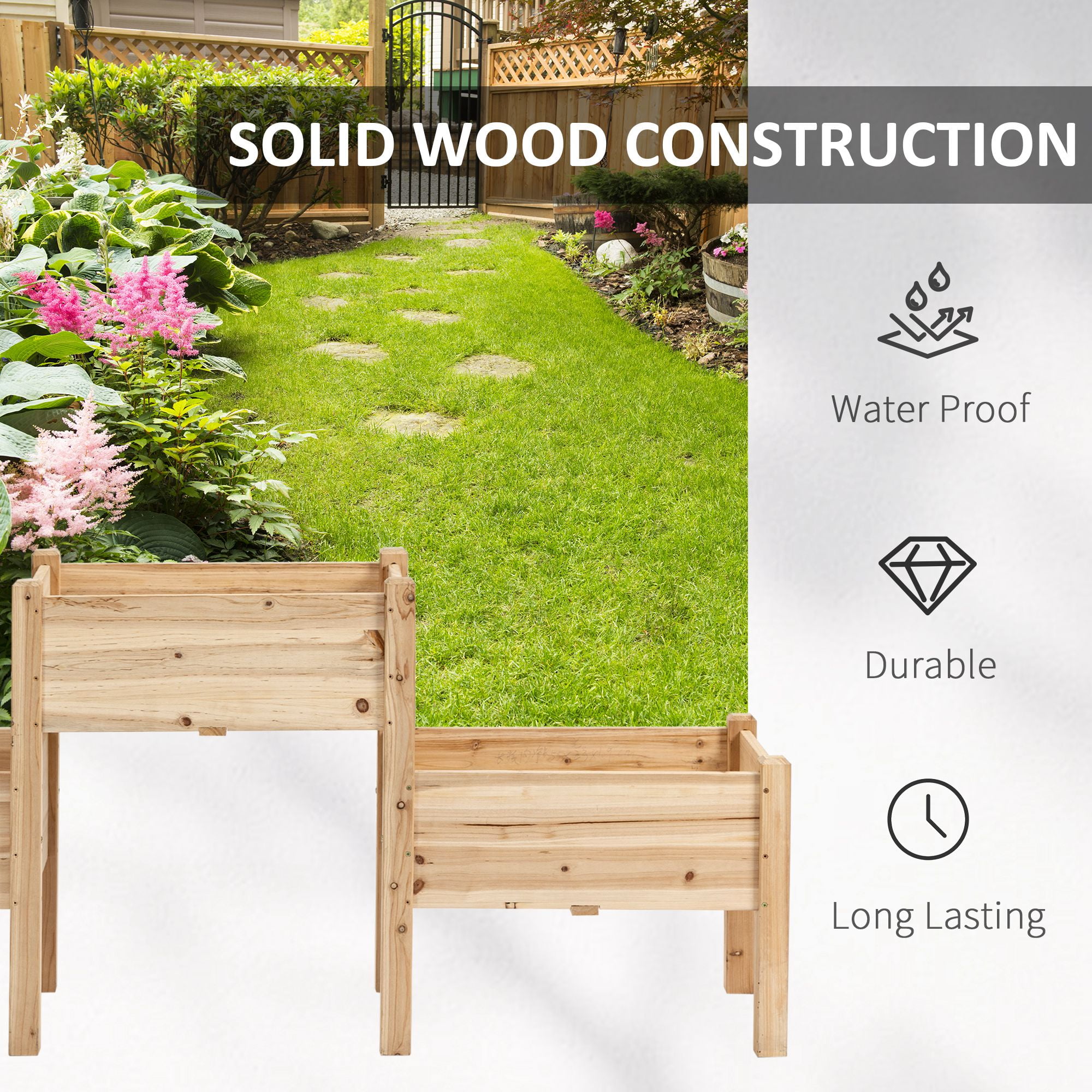 Outsunny 73" x 18" x 32" Raised Garden Bed w/ Three Elevated Planter Box, Freestanding Wooden Plant Stand for Vegetables, Herb, Flowers, Natural