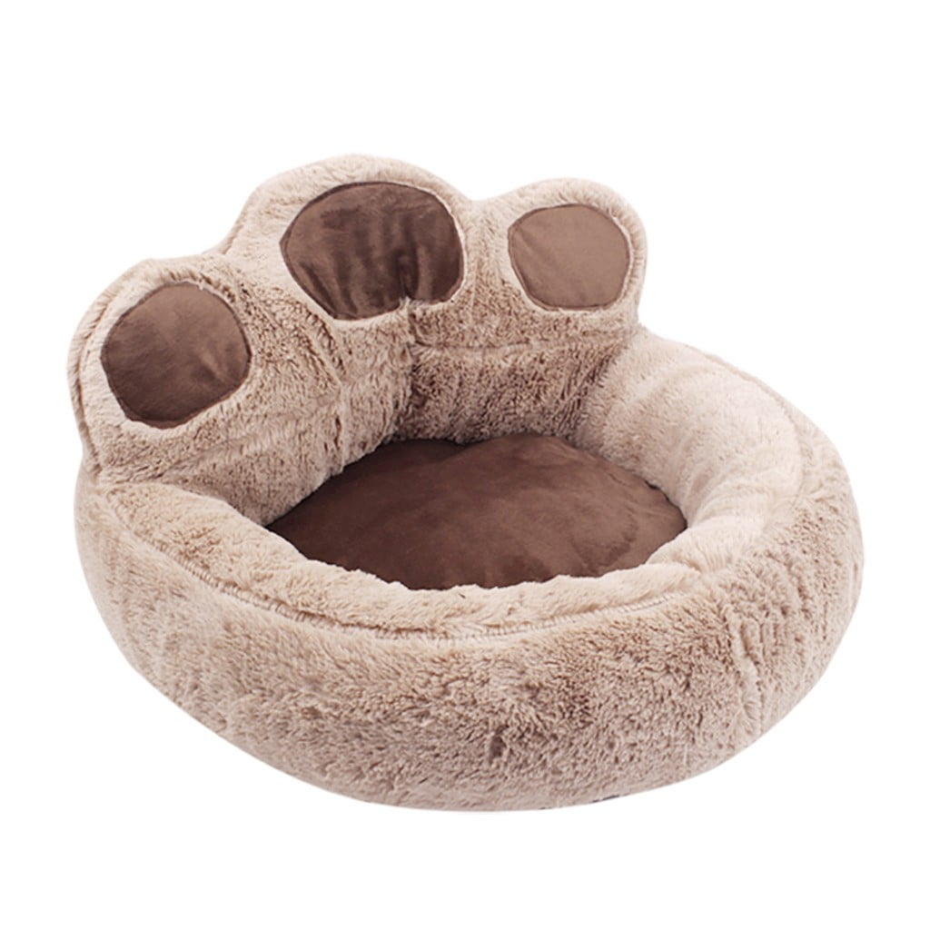 PureCasa Cute Paw Pattern Soft Dog Cat Bed for Fall Winter, Comfortable Warm Plush Fluffy Pet Bed Kennel Cushion Sleeping Pad for Small Cats Dogs, Modern Decor, Round, 1 Pack, S 16"x16", Brown