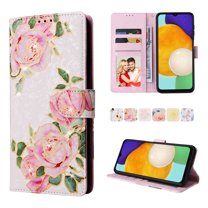 SaniMore for Samsung Galaxy A15 PU Leather Case with Luxury Flower for Girls Women Stand Feature Card/Cash Slots Detachable Wrist Strap Magnetic Clasp All-inclusive Cover, Rose Flower