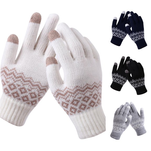 PMVFHDE Gloves & Mittens Warm Winter Knitted With Screen For Men Women Adult Snowflake Printing Fashionable Mobile Phone White - One Size