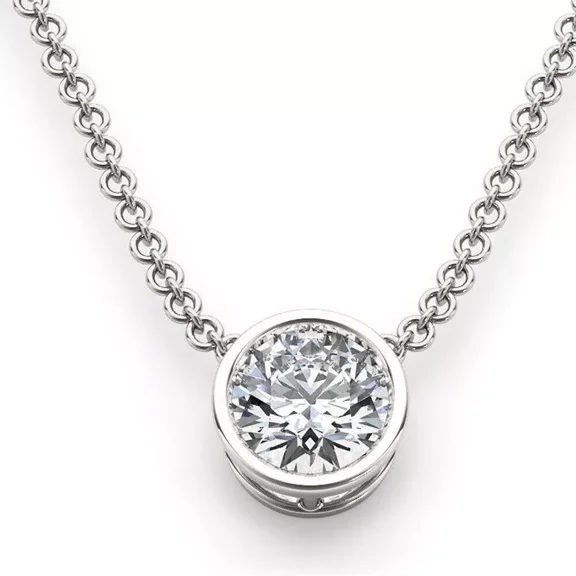 2Ct Bezel Set Round Cut White Moissanite Solitaire Pendant with Chain in White Gold Plated